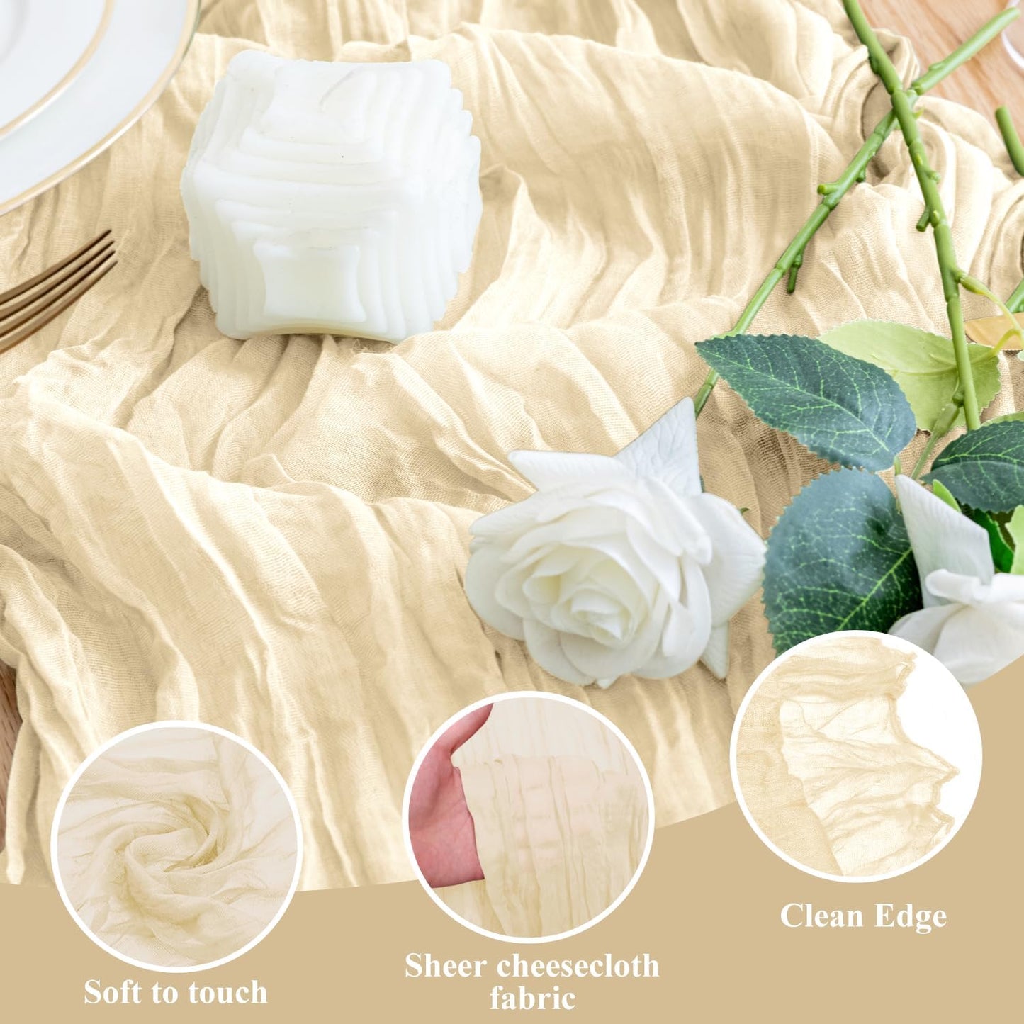 Wokceer Cheesecloth Table Runner 6 Pack 10FT Beige Christmas Gauze Cheese Cloth Table Runner for Party Long Rustic Sheer Table Runners for Baby Bridal Shower Wedding Easter Table Decor