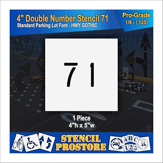 Pavement, Curb, and WheelStop Stencils - 4 inch Double Number Stencil - (71) - 4" x 4" x 1/8" (128 mil) - Pro-Grade