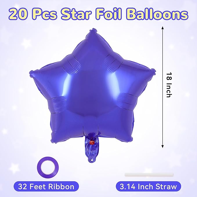 20 Pcs Purple Star Balloons,18 Inch Star Foil Balloons,Stars Shaped Balloon Mylar Helium Balloon for Birthday Party Anniversary Wedding Baby Shower Decorations (Purple)