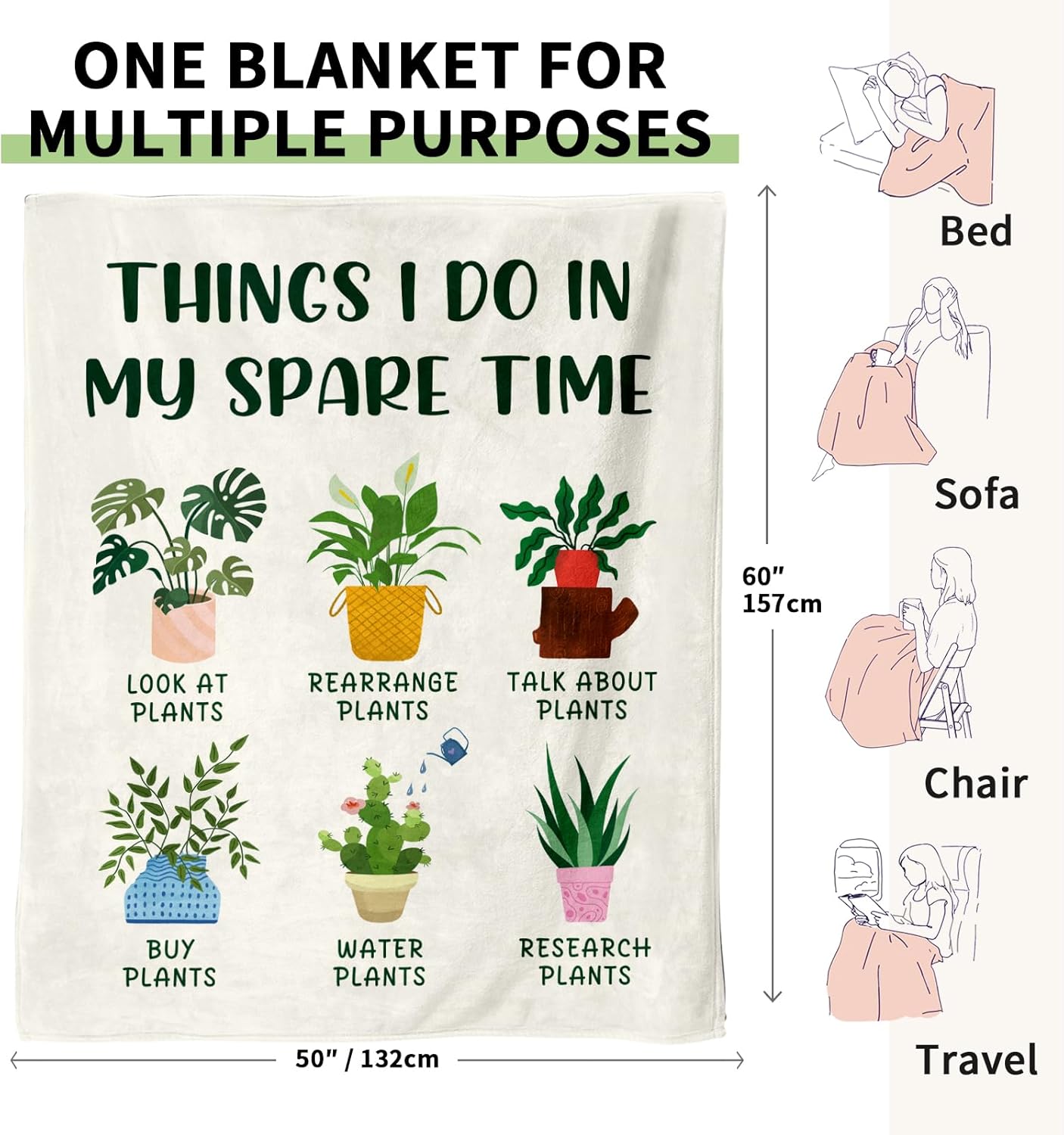 Plant Lover Gifts for Women Men, Gardening Gifts for Women Men Christmas, Flannel Soft Blanket Decor, Plant Lady Mom Gift Ideas, Gardener Gift for Birthday Mothers Day Christmas - 50x60 inches