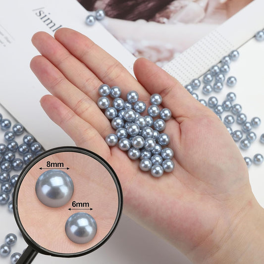 980pcs Undrilled Holeless ABS Faux Pearl Beads for Vase fillers, No Hole Round Pearls for Cosmetic Boxes, DIY Parts, Table Scatter, Wedding, Birthday Party Home Decorating (Silver Gray, 8mm)