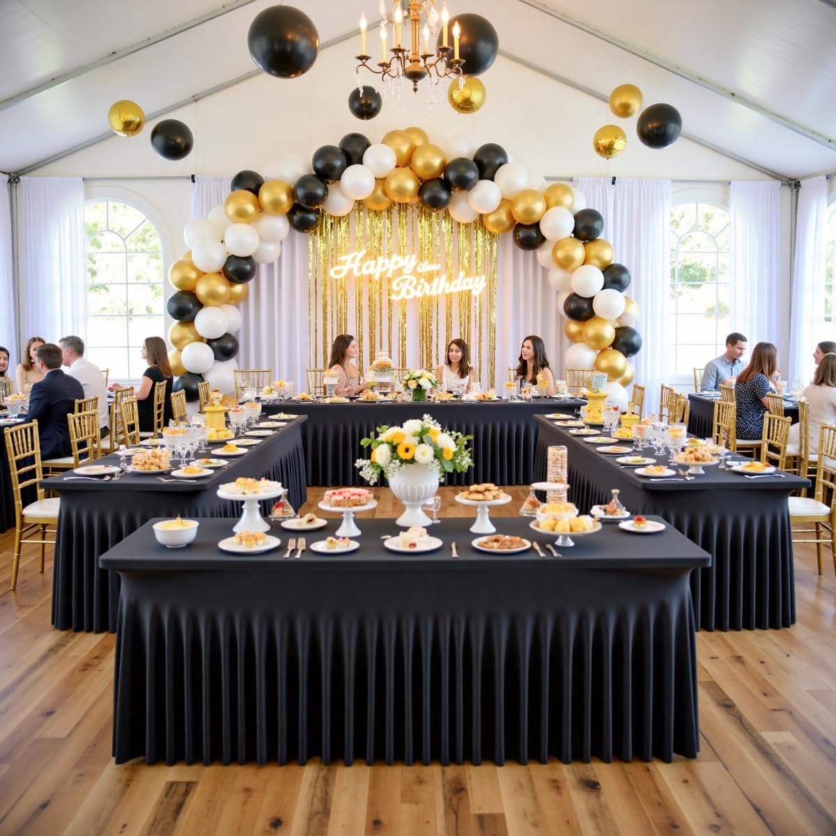 leegleri 8 Pack Black Spandex Table Cloths for 6 Foot Rectangle Tables, Wrinkle Free Stretch Fitted Tablecloths 6ft, Black Banquet Tablecloth with Skirt for Parties Weddings Birthday