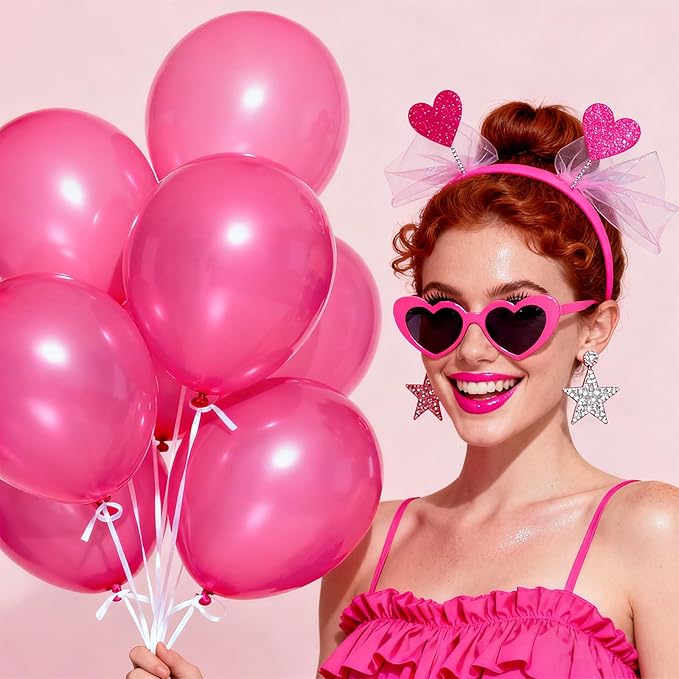 Patimate Hot Pink Balloons - 100pcs 12 Inch Bright Pink Latex Party Balloons for Valentine's Day Wedding Birthday Anniversary Engagement Bridal Shower Bachelorette Party Decorations