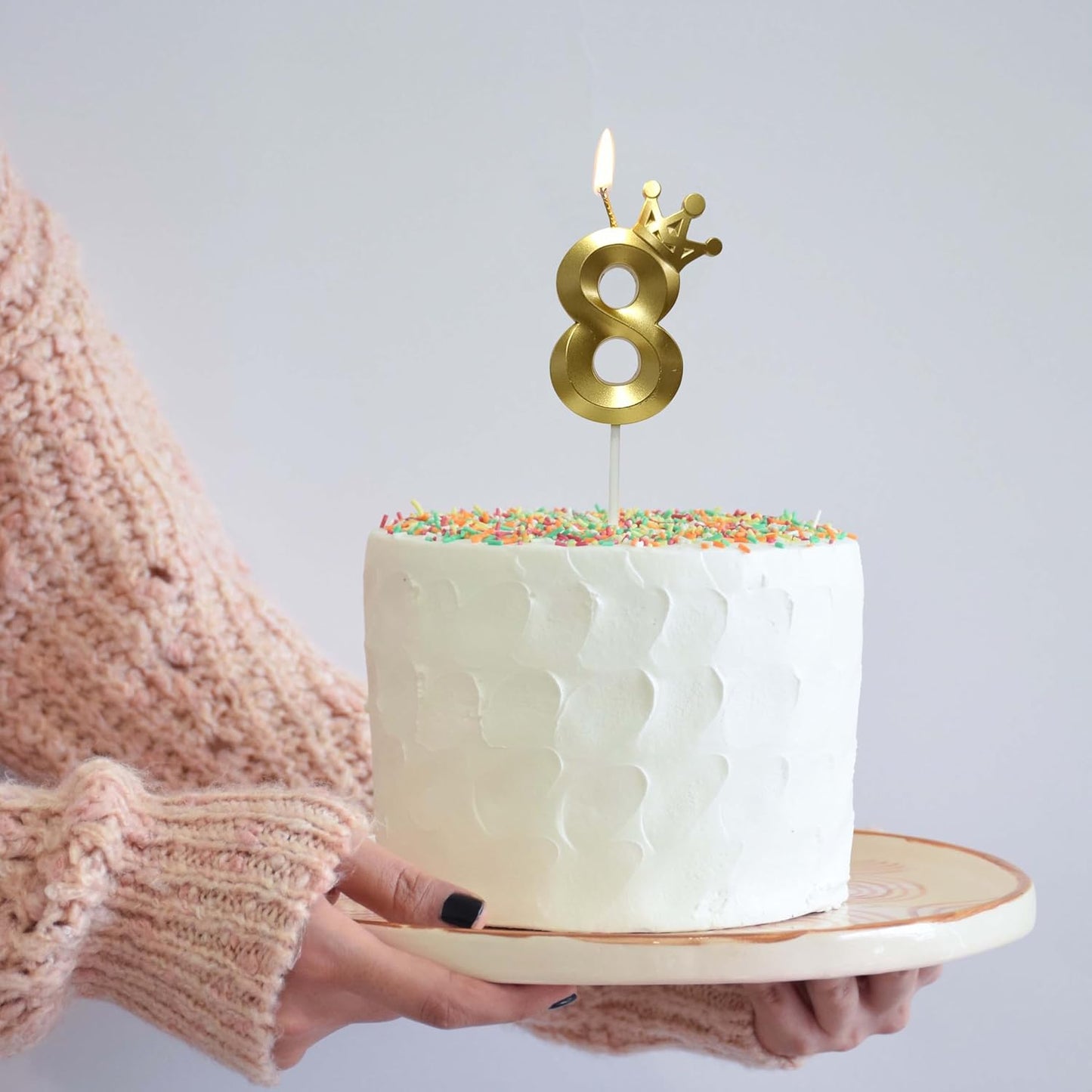 The Number 8 Gold Birthday Candles for Cake is Beautiful Number Candles for 8th Birthday Decorations for Boys and Girls (Gold-8, Crown)