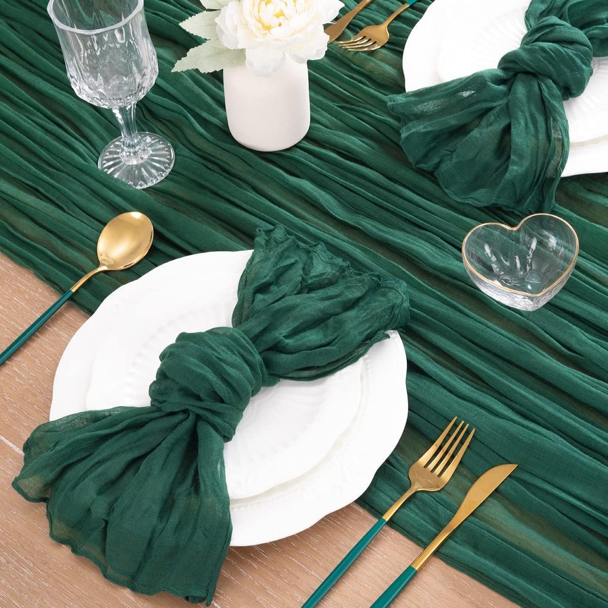 MLMC Emerald Green Table Runner Boho Dark Green Cheesecloth Table Runner 10ft Sheer Gauze Cheese Cloth Decorations for Fall Wedding Bridal Shower Home Party Christmas Decor