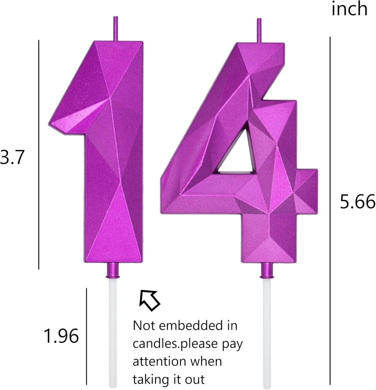 DERVENTA Large Birthday Candle Number 3D Purple 3.7 inch Party Celebration Anniversary Decoration Cake Topper 1 Piece (Number 14 Purple)