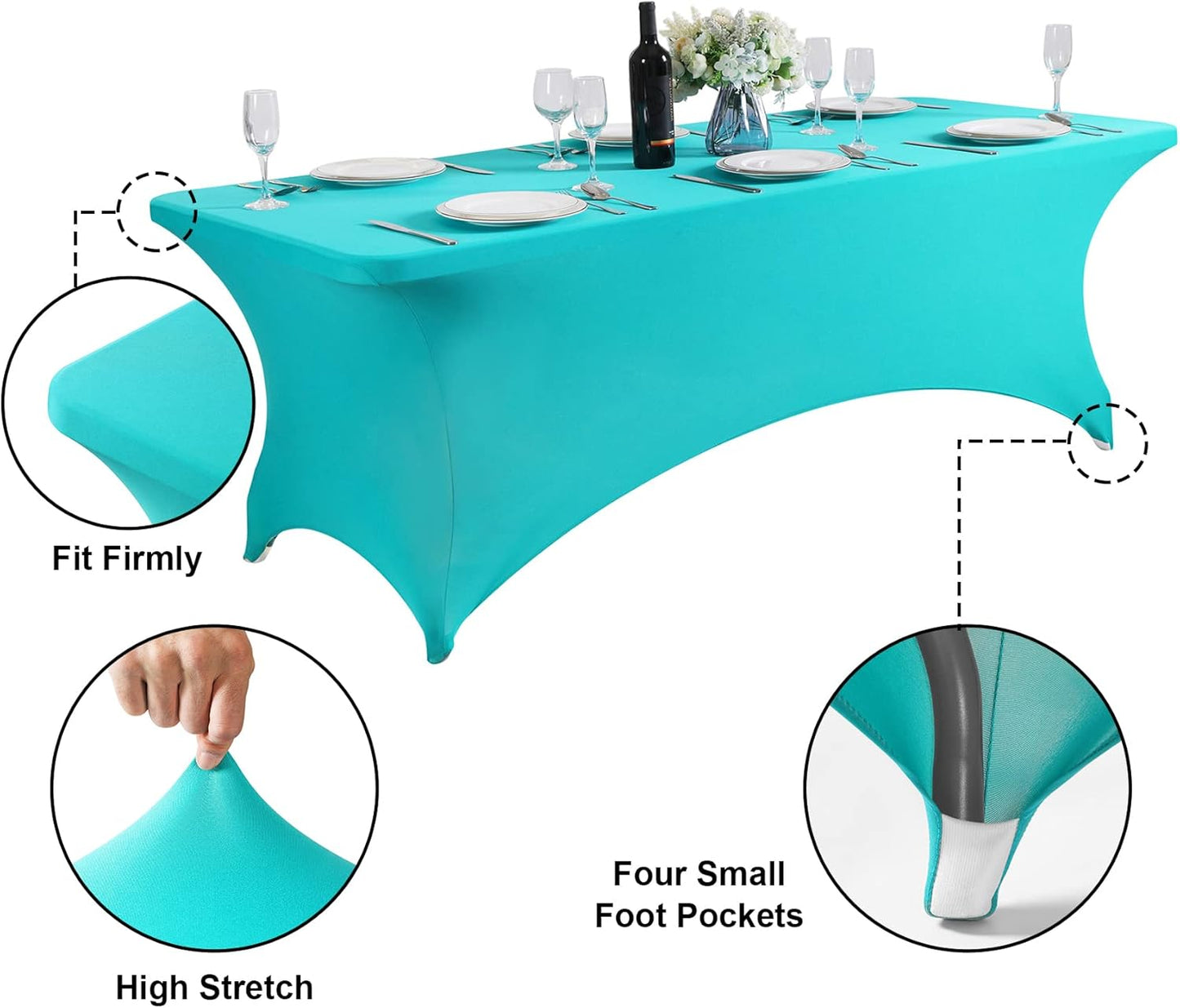 SuperO Waterproof Spandex Table Cover for 4FT Table Universal Fitted Stretch Tablecloth for Party, Banquet, Wedding and Events-Turquoise