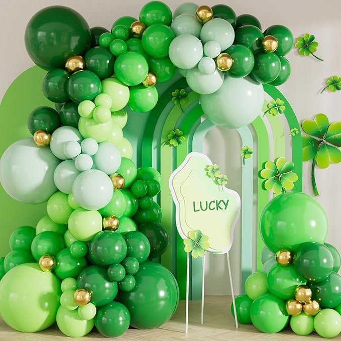 Green Balloon Arch Garland Kit,131PCS Shades of Green and Gold Balloon Arch, Latex Party Balloons in Different Sizes for St Patricks Day, Baby Shower, Birthday Decor