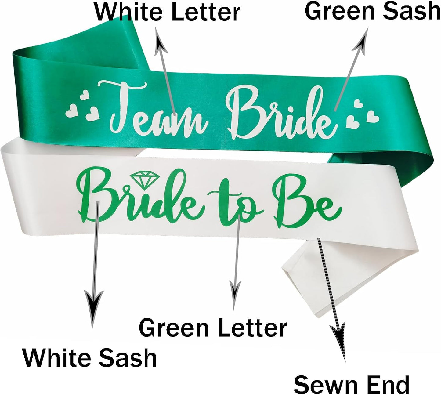 7 Pack Bachelorette Sashes Green, 1 White Bride to Be Sash and 6 Team Bride Sashes Bridal Shower Sash Fun Bridesmaid Sashes for Bachelorette Wedding Party
