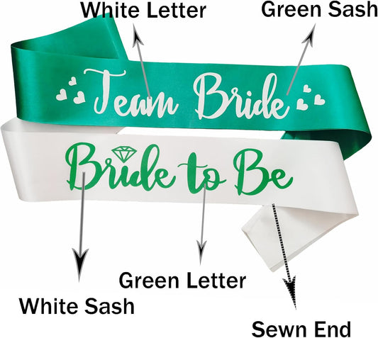 7 Pack Bachelorette Sashes Green, 1 White Bride to Be Sash and 6 Team Bride Sashes Bridal Shower Sash Fun Bridesmaid Sashes for Bachelorette Wedding Party
