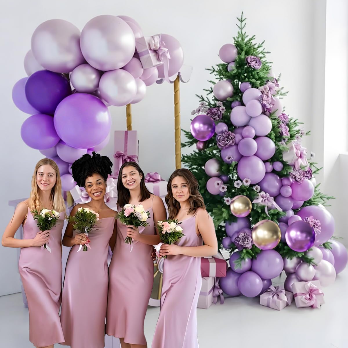 Purple and Gold Balloons Arch Kit, 166Pcs Dark Purple Metallic Lavender Lilac Violet Gold Chrome Balloons for Baby Shower Girl Princess Party Wedding Decorations