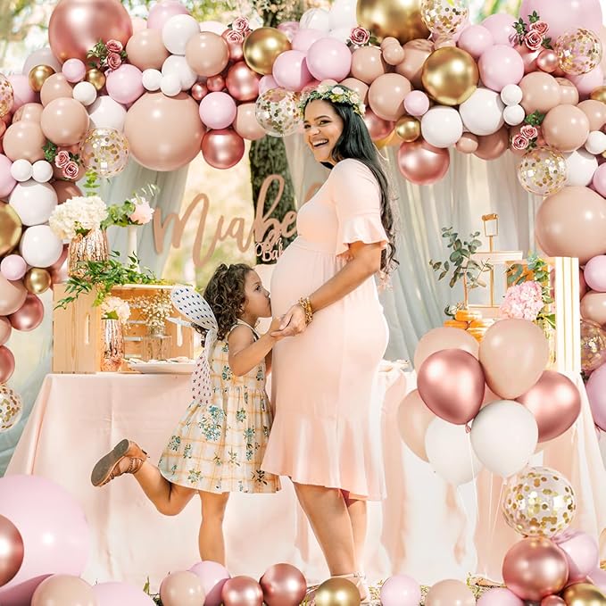 MEBAY Rose Gold Balloon Arch Kit, 147Pcs Metallic Gold White Pastel Nude Pink and Rose Gold Balloons Garland with Confetti for Wedding Bridal Baby Shower Princess Girl Birthday Party Decorations