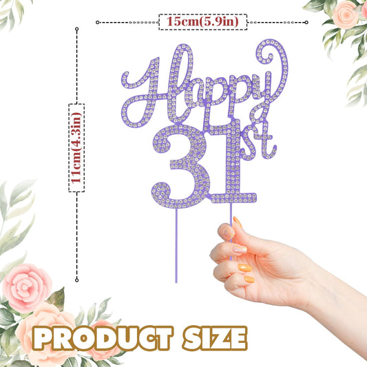 LASKYER Happy 31st Birthday Purple Rhinestone Cake Topper - 31st Birthday/Anniversary,Cheers to 31 Years Old Bday Party Metal Sparkly Centerpieces Decorations.