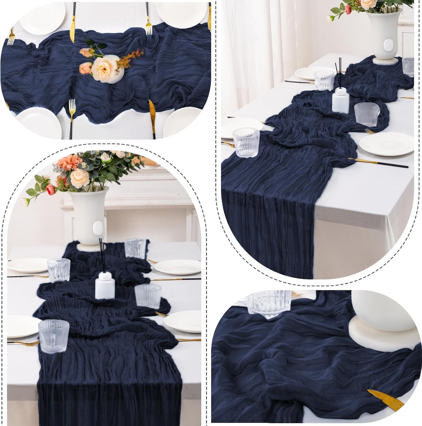 12 Pack Navy Blue Table Runner 10FT Cheesecloth Table Runner 21 x 120 inch Boho Gauze Cheese Cloth Table Runner Rustic Sheer Table Runner for Party Wedding Bridal Baby Shower Birthday Table Decor