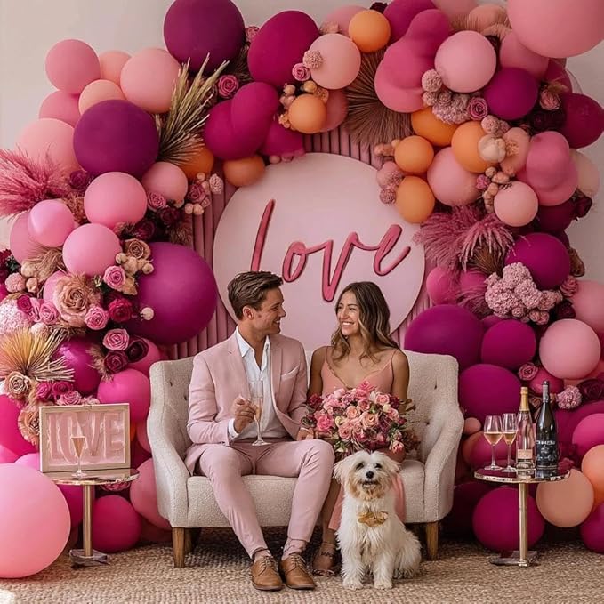 Hot Pink Balloon Arch Kit, Double Stuffed Dark Pink Peach Balloon Garland Fiesta Magenta Balloons Set for Valentine's Day Mother Birthday Bridal Shower Wedding Bachelorette Party Decorations