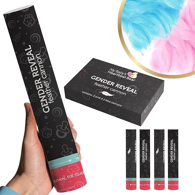 MBHB Gender Reveal Feather Cannon, Boy Blue & Girl Pink Feathers, He or She Baby Shower Party Decorations, Feather Cannon for Gender Reveal Party, Poppers Stick Set - 2pk