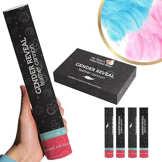 MBHB Gender Reveal Feather Cannon, Boy Blue & Girl Pink Feathers, He or She Baby Shower Party Decorations, Feather Cannon for Gender Reveal Party, Poppers Stick Set - 2pk