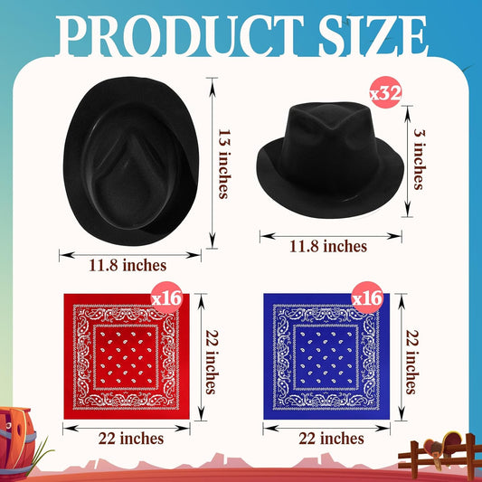 Hillban 72 Pcs Western Cowboy Hat and Paisley Bandana Set for Kids Felt Cowboy Party Hats for Costume Party Favors(Black)
