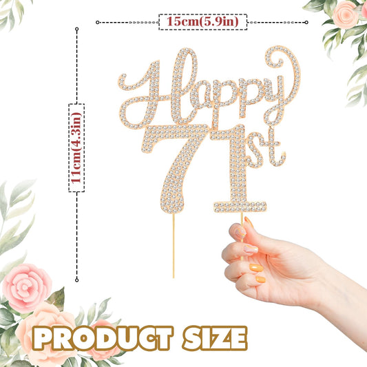 Happy 71st Birthday Decorations,71st Birthday Gold Rhinestone Cake Topper - Cheers to 71 Years Old Bday Party Metal Sparkly Cake Centerpieces Sign.
