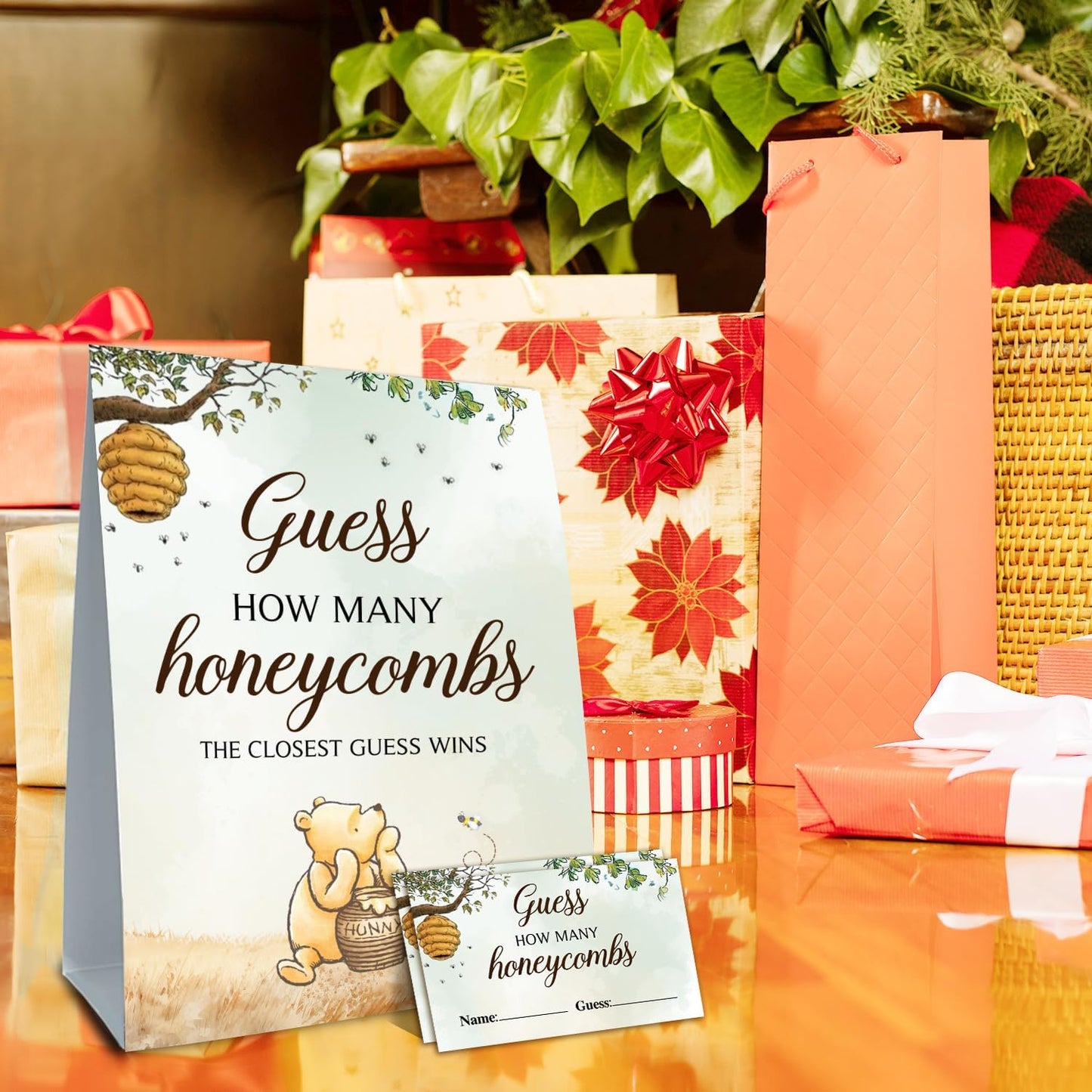 Winnie Baby Shower Decorations - Winnie Party Games - Gender Reveal & Birthday Decorations - Guess Honeycombs Green