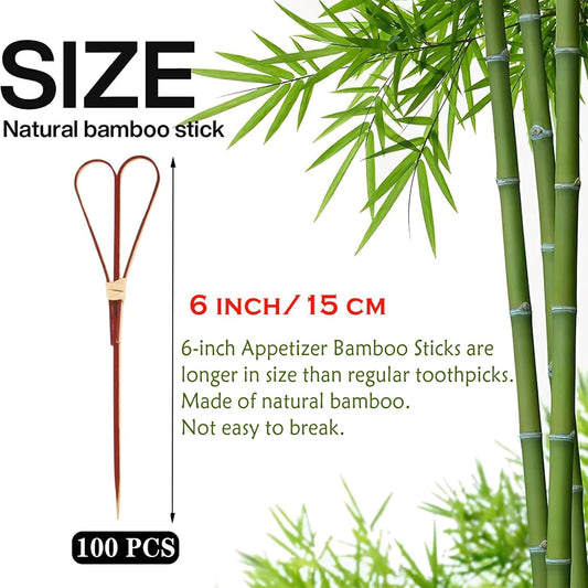 100 Pcs Bamboo Cocktail Picks, Skewers for Appetizers, Charcuterie Accessories, Heart Shaped Bamboo Sticks, Toothpicks for Appetizers Picks, Long Cocktail Toothpicks - Red, 6 Inch