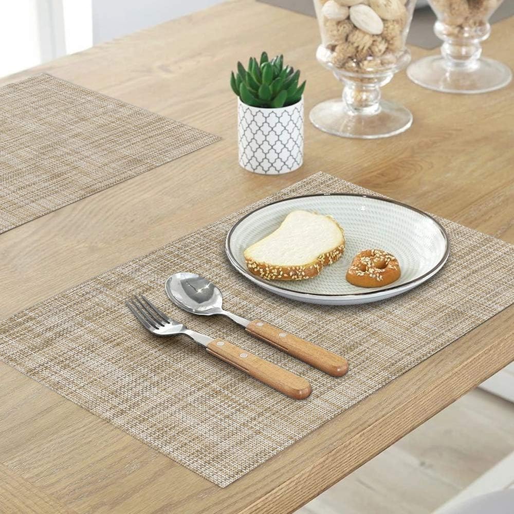 homEdge PVC Placemat, 4 PCS of Non-Slip Heat Resistant Place Mats, Washable Vinyl Placemats, Set of 4 – Linen Yellow
