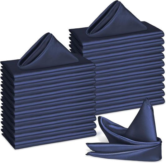 Bailarina 120 Pack Navy Blue Satin Napkins,17x17 Inches Wedding Napkins Square Soft Silky Table Napkins Bulk Decorative Elegant Cloth Napkin for Party Decoration, Banquet,Wedding,Graduation