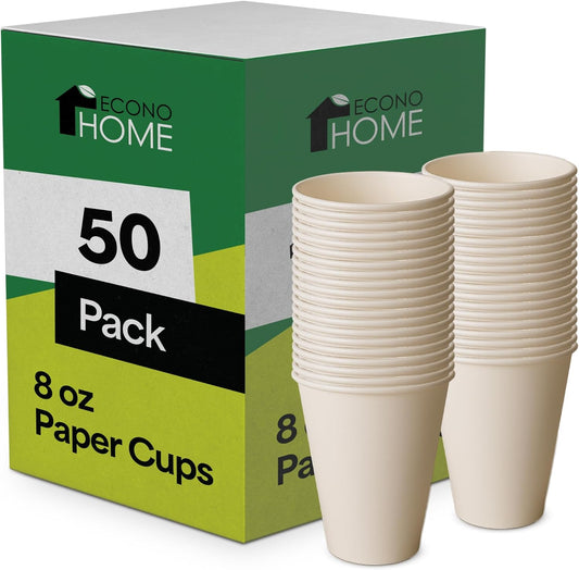EconoHome 8 oz 50 Pack Disposable Coffee Paper Cups - Paper Cups for Hot and Cold Drinks, Tea, Water, and Juice