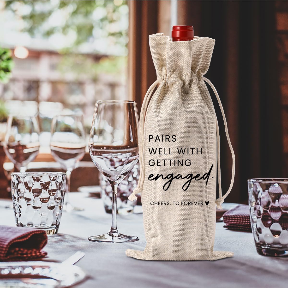 FBCCZEY 2pc Engaged Wine Bag Engagement Gifts for New Couples Her Engagement Party Decorations Pairs Well with Getting Engaged Wine Bottle Bag Champagne Bottle Wraps Bags