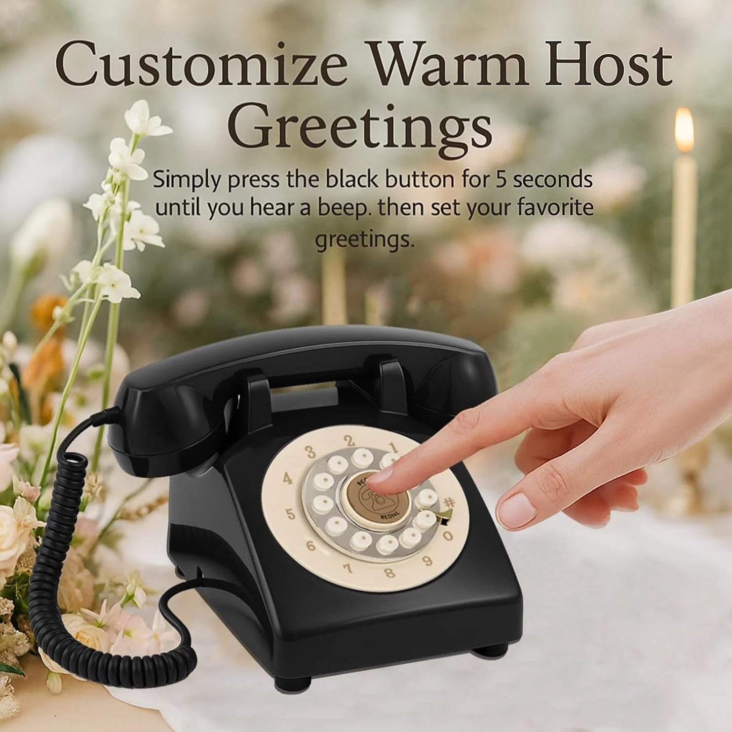 Audio Guest Book Wedding Phone, Retro Audio Phone Guestbook with Clear Voice Recording for Wedding Reception, Bridal Shower, Birthday, Baby Shower, Anniversary, Engagement (Retro Black)