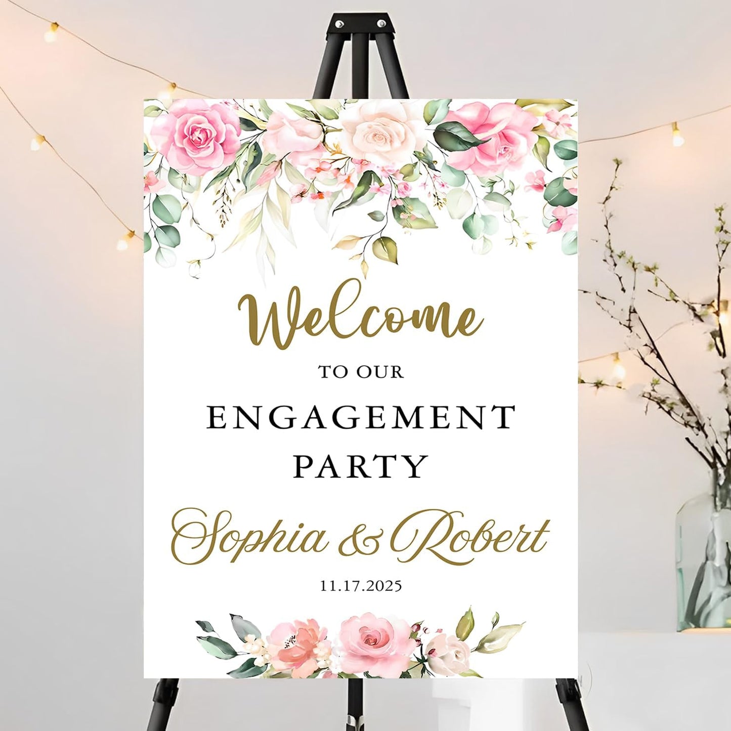 Welcome To Our Personalized Floral Engagement Party Sign - Engagement Announcement & Decoration Gift For Couples