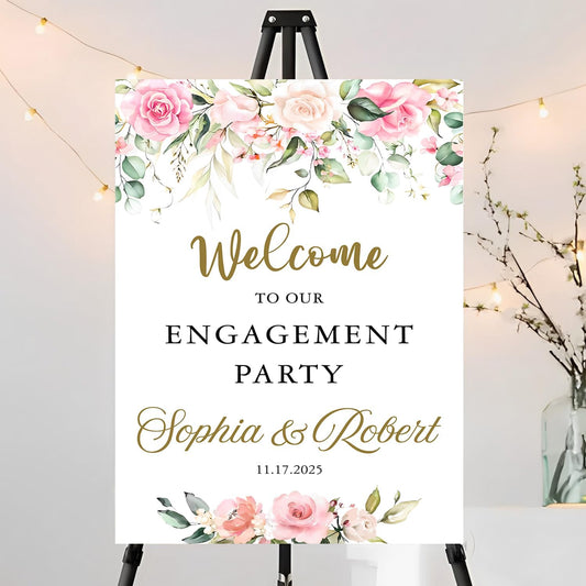 Welcome To Our Personalized Floral Engagement Party Sign - Engagement Announcement & Decoration Gift For Couples