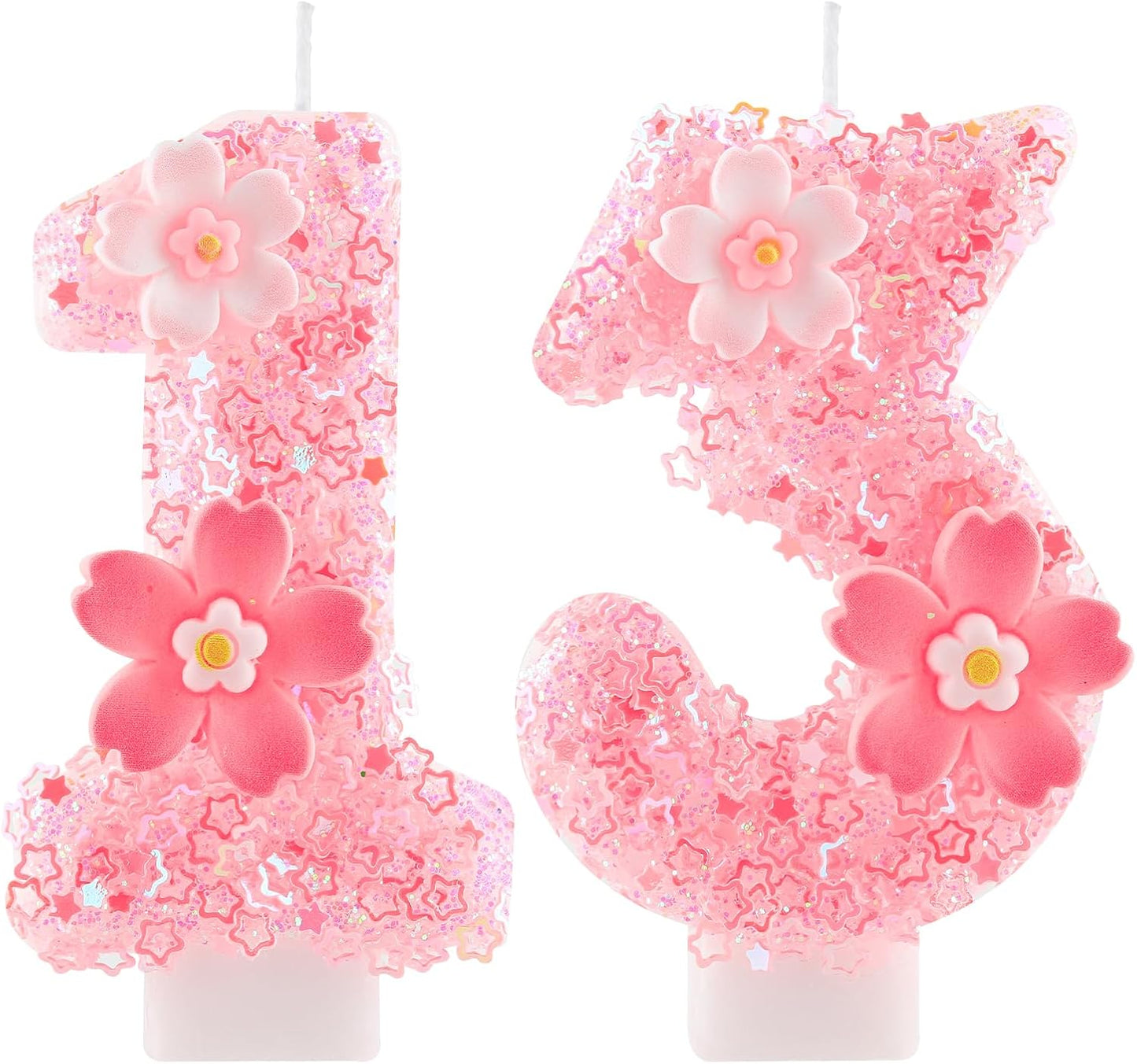 Cherry Blossom Pink Number 13 Birthday Candle, 2.8in Cute Shiny Happy 13th Birthday Candle with Tray & Stick Girls 13 Candle for 13 Birthday Ideal Birthday Parties Cake Decoration & Gifts