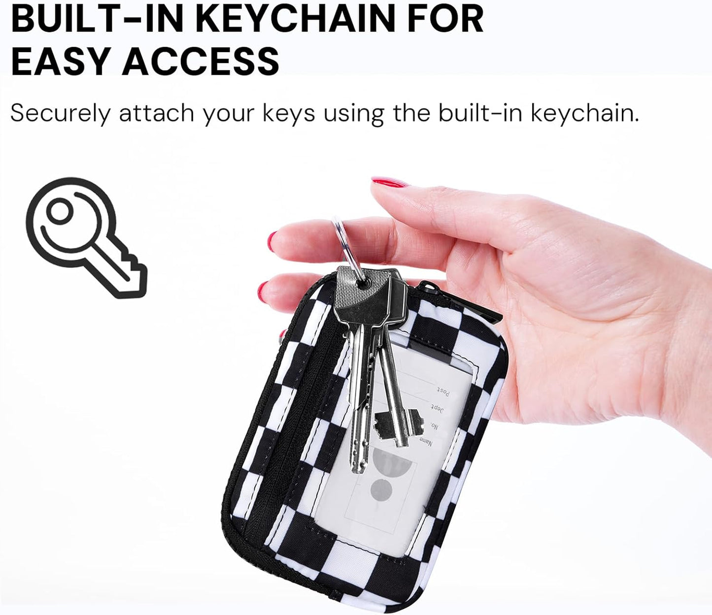 YDF Keychain Wallet for Women Mini Zip Card Holder with ID Window, Coin Purse, Detachable Wristlet, Small Organizer Wallet, Checkered