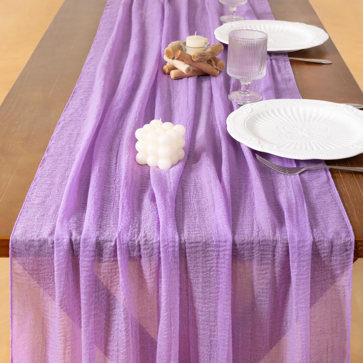 Socomi Lilac Purple Fall Thanksgiving Cheesecloth Table Runner Gauze 120 Inch Rustic Boho Cheese Cloth Runner for Wedding Party Baby Bridal Shower Centerpiece Decoration Holiday Home Decorations
