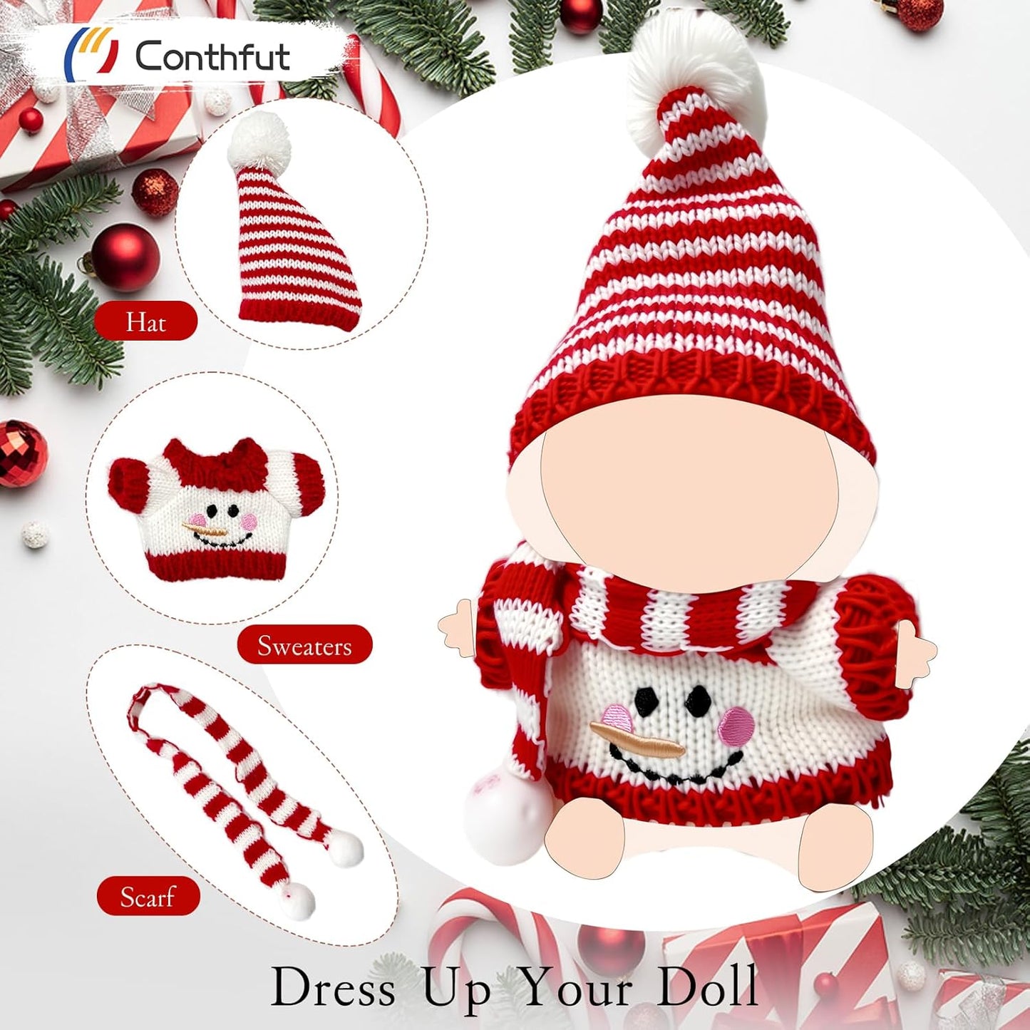 17cm Doll Clothes,15cm Dolls Christmas Outfit Set,Accessories for Dolls,Christmas Clothes Set for Dress Up (No Doll) (Red+White)
