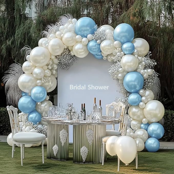 Blue Balloon Garland Double Stuffed Baby Light Blue Balloons Different Sizes 18/12/5in Latex Pearl Balloon Arch for Baby Shower Wedding Winter Wonderland Snow Princess Boy‘s Birthday Party Decorations