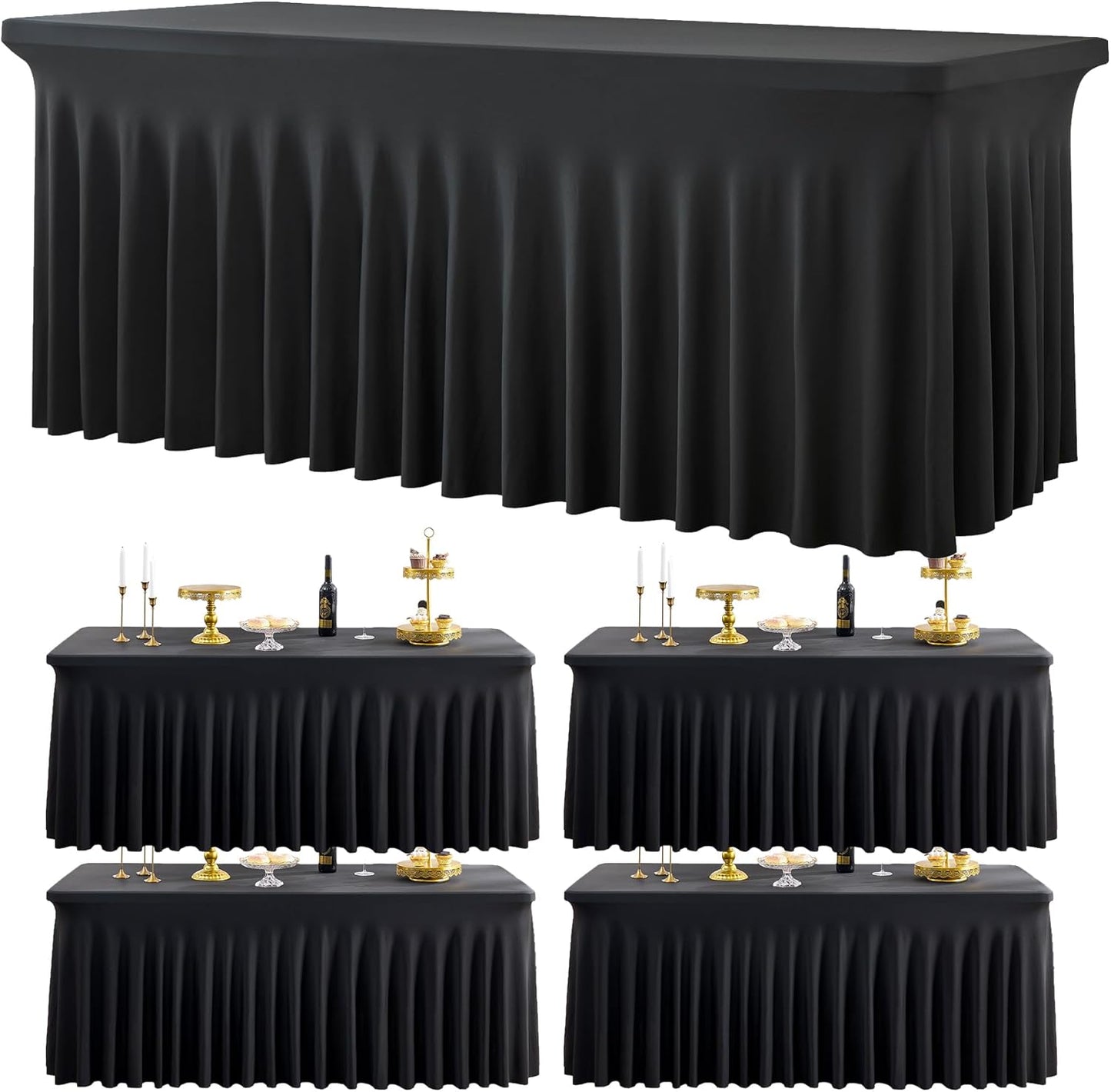 5 Pack Black Spandex Tablecloth for 6 Foot Rectangle Tables, Fitted Table Cloths 6ft Stretchy Table Cover Desk Skirt for Parties Weddings Birthday Banquet Graduation Metting Baby Shower