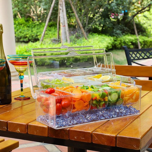 VWMYQ Condiment Server, Tray, ice Party Serving bar, Chilled Caddy, bar Garnish Holder on ice, Dispenser, Salad Platter, Compartment Tray with lid