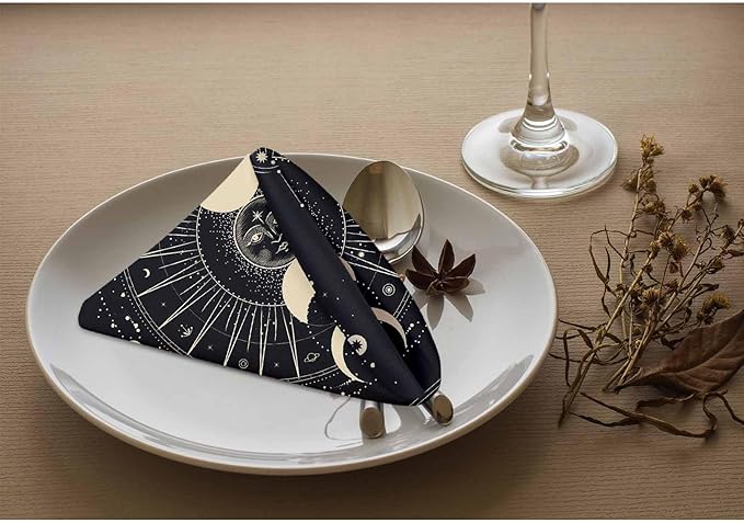 Moon Sun Cloth Table Napkins Set of 4 Star Galaxy Moonlight Esoteric Astrology Science Polyester Washable Decoration Dinner Napkins for Kitchen 18 x 18 inch