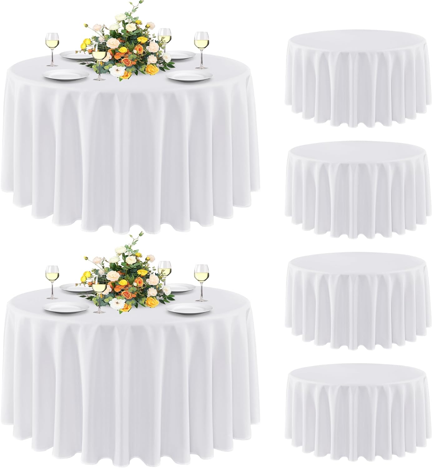 sancua 6 Pack Round Tablecloth 108 Inch White, Stain and Wrinkle Resistant Table Cloth - Washable Polyester Table Cover for Dining Tables, Buffet Parties and Camping