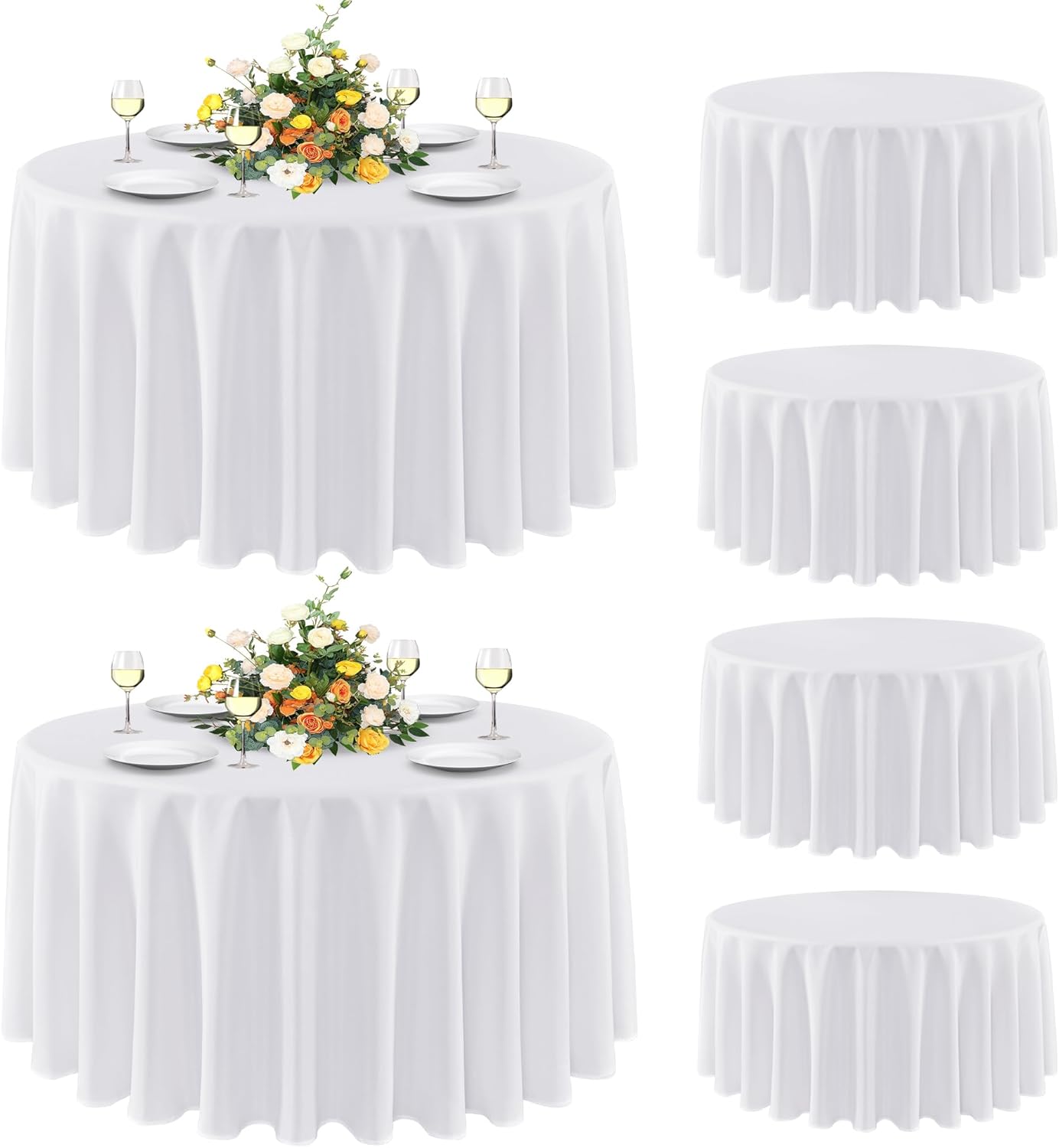 sancua 6 Pack Round Tablecloth 120 Inch White, Stain and Wrinkle Resistant Table Cloth - Washable Polyester Table Cover for Dining Tables, Buffet Parties and Camping