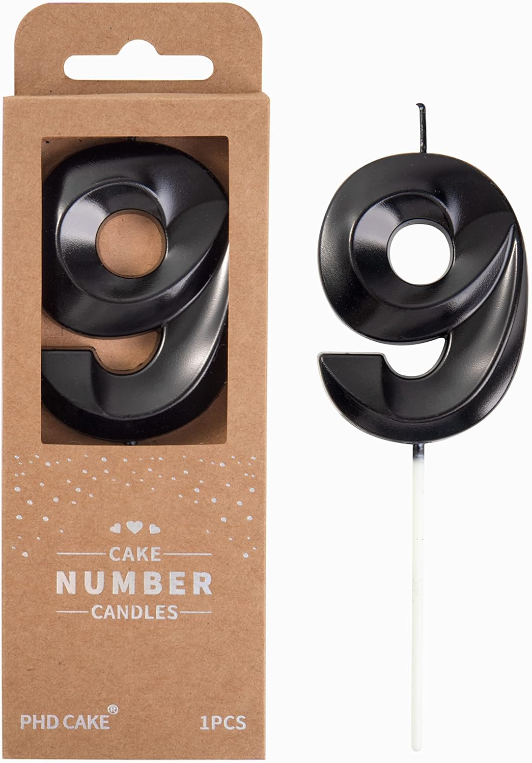 PHD Cake 2.76 Inch Diamond Black 9 Number Birthday Candles, Party Celebration