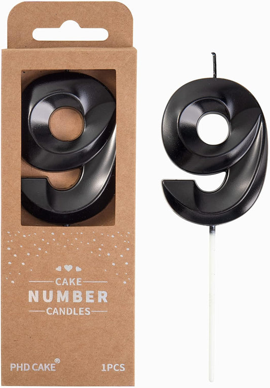 PHD Cake 2.76 Inch Diamond Black 9 Number Birthday Candles, Party Celebration