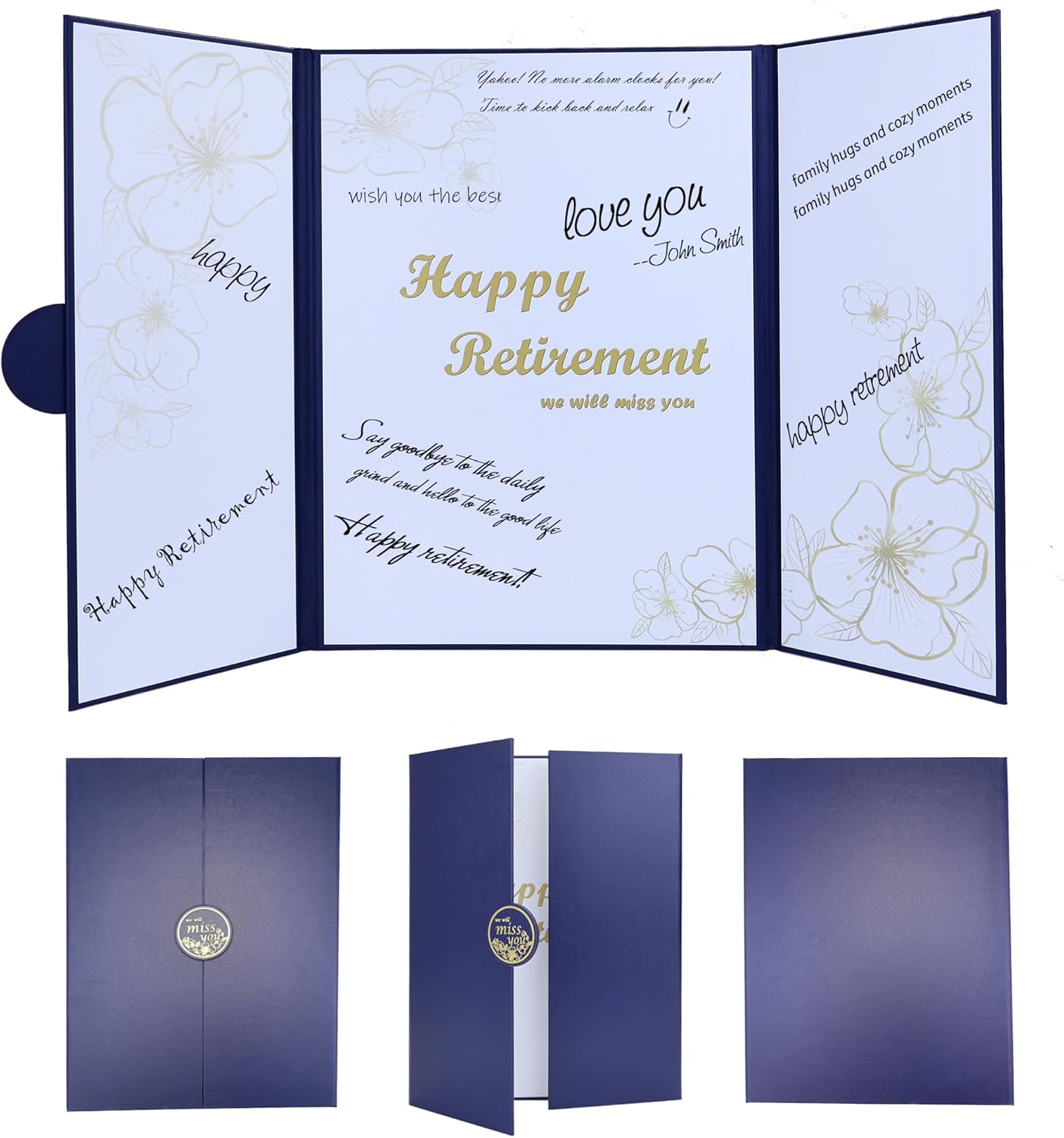 Retirement Party Decorations, Retirement Card for Man Woman, Blue Gold Farewell Guest Book Alternative, Happy Retirements Gifts Signature Board Book for Farewell Party Supplies (Blue)