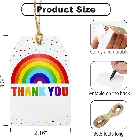 ASYEHJNR 100Pcs Rainbow Heart Gift Tags with String Large Thank You Gift Tags Presents with 65 FT Jute Twine Personalized Tags for Wedding Baby Shower Birthdays Party Gift Wrap Tags