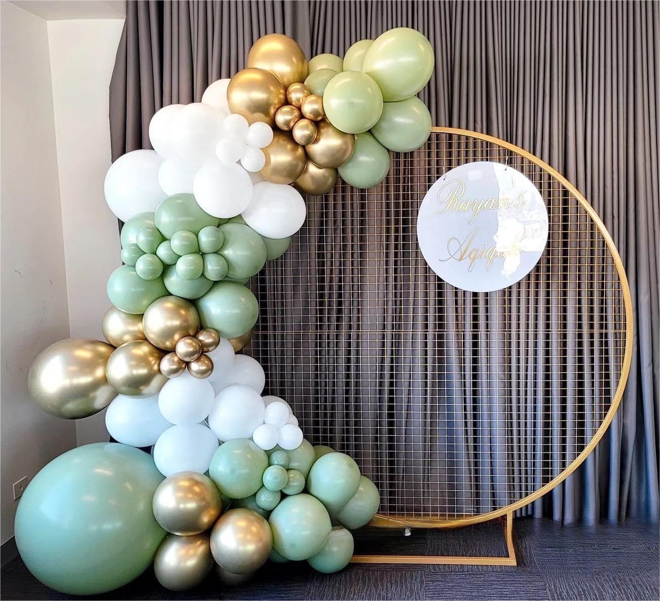 62Pcs 12Inch Sage Green White Gold Balloons Arch Kit, Green White Metallic Gold Confetti Balloons with Ribbons for Birthday, Wedding, Baby Shower, Graduation, Eucalyptus Party Decorations