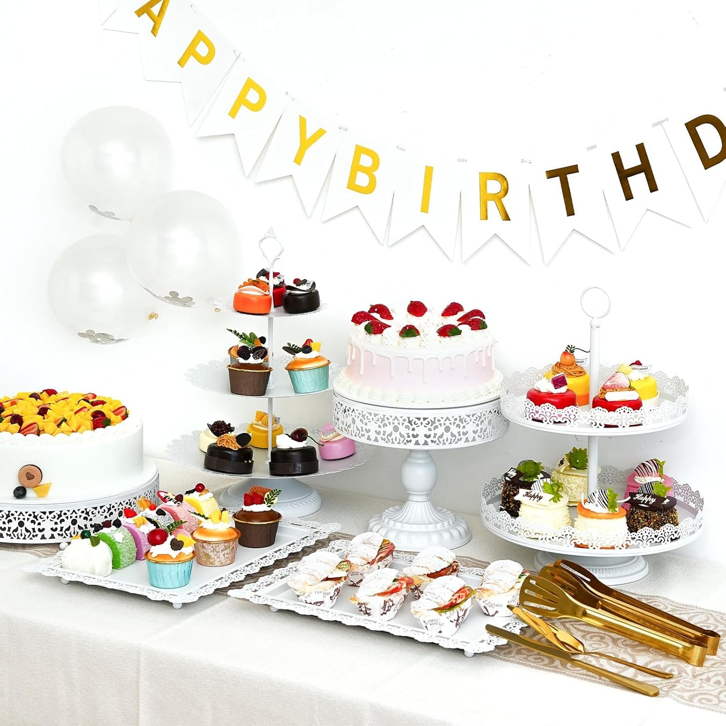 11 Pcs White Metal Cake Stand Set, Elegant Dessert Table Display Set for Party, Cupcake Stand & Candy Table Display Sets for Wedding, Birthday Celebration