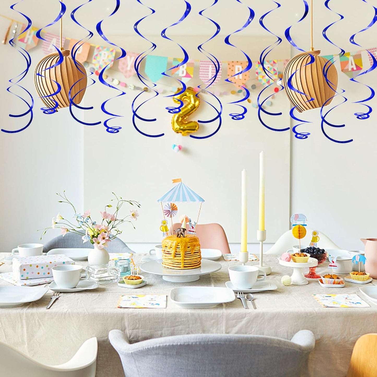 30 pcs Blue Hanging Swirls Decorations Swirl Party Decorations Plastic Party Streamer for Ceiling, 26"