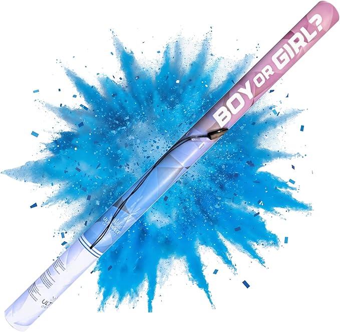 Ultimate Confetti - Electric Powder + Confetti Popper Cannon Cartridge 24” Blue - Pre-Filled and Leak-Resistant Gender Reveal Poppers Cannon, Requires EC-1 or EC-4 Confetti Machine to Activate